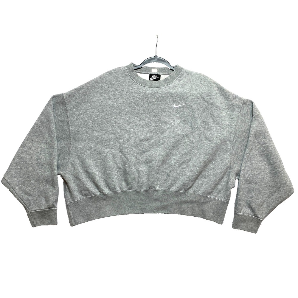 Nike Sportswear Sweatshirt Womens Small Gray Oversized Crew Cropped Pullover